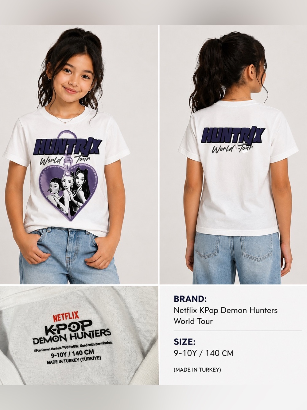 Netflix KPop Demon Hunters HUNTRIX World Tour Graphic Tee Youth Size 9–10Y White